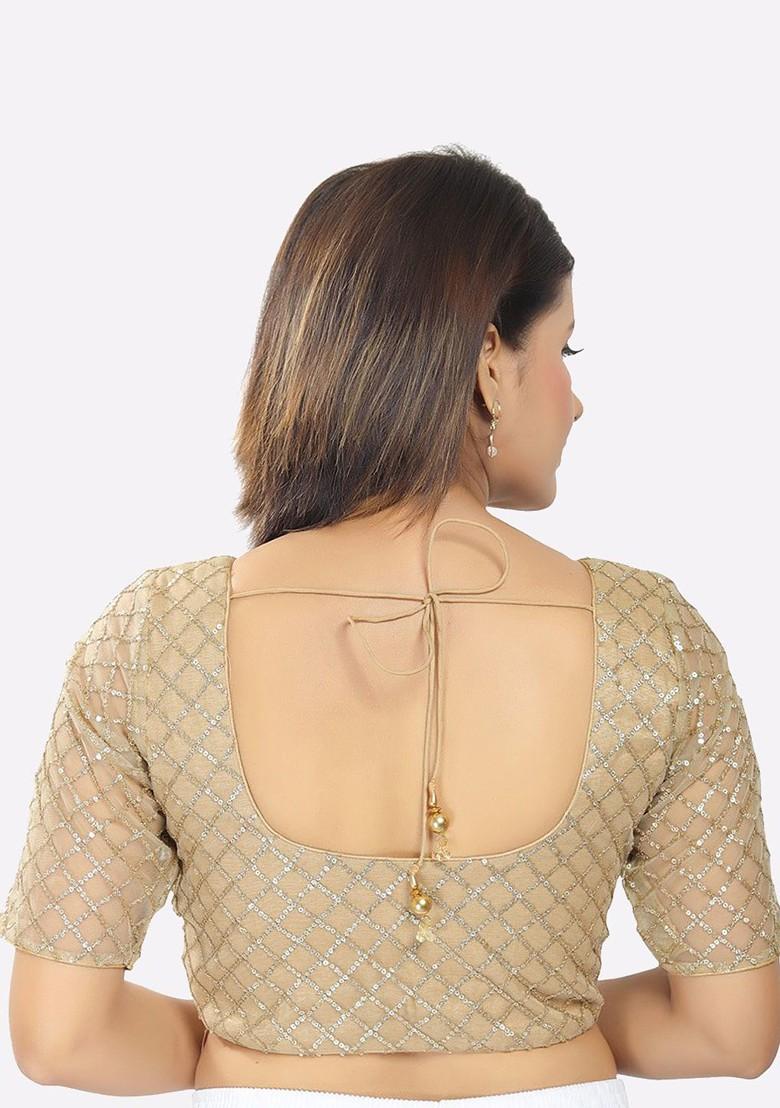 Women Gold Embroidered Saree Blouse