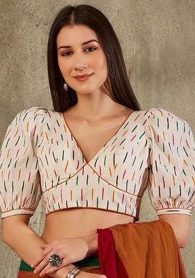 Ikat Printed Cotton Saree Blouse