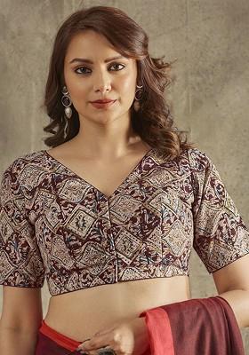 Pure Cotton Kalamkari Block Printed Readymade Saree Blouse