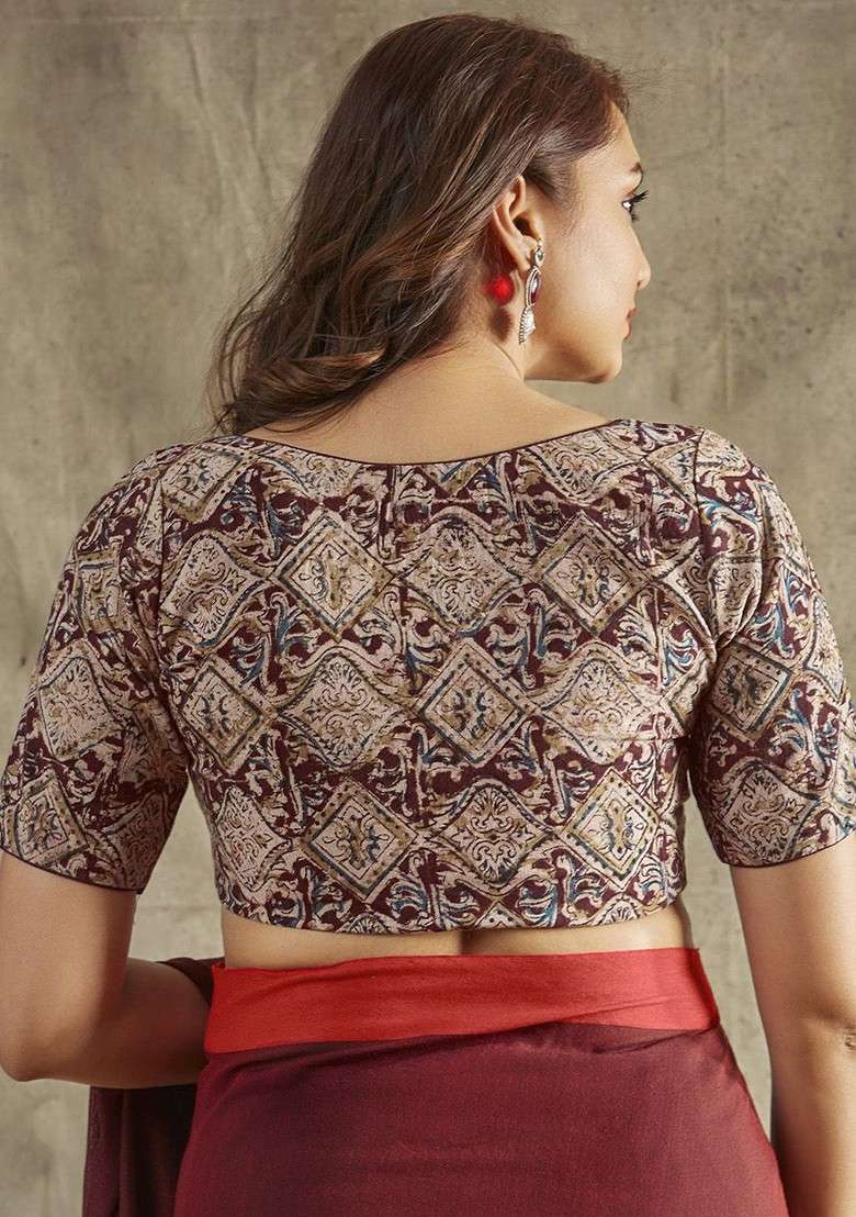 Pure Cotton Kalamkari Block Printed Readymade Saree Blouse - Indya