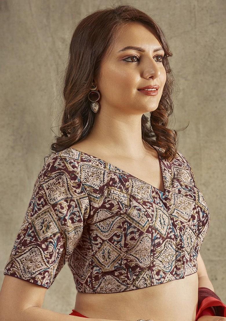 Pure Cotton Kalamkari Block Printed Readymade Saree Blouse