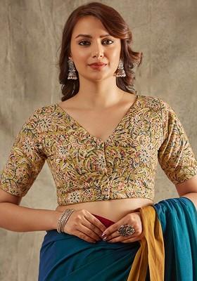 Floral Printed Cotton Saree Blouse