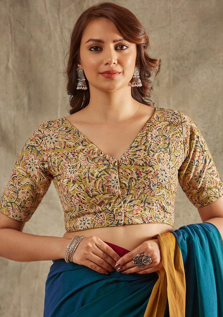 Floral Printed Cotton Saree Blouse