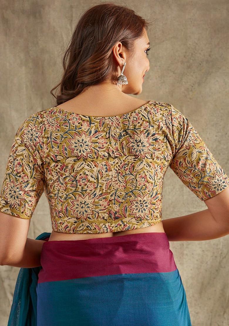 Floral Printed Cotton Saree Blouse