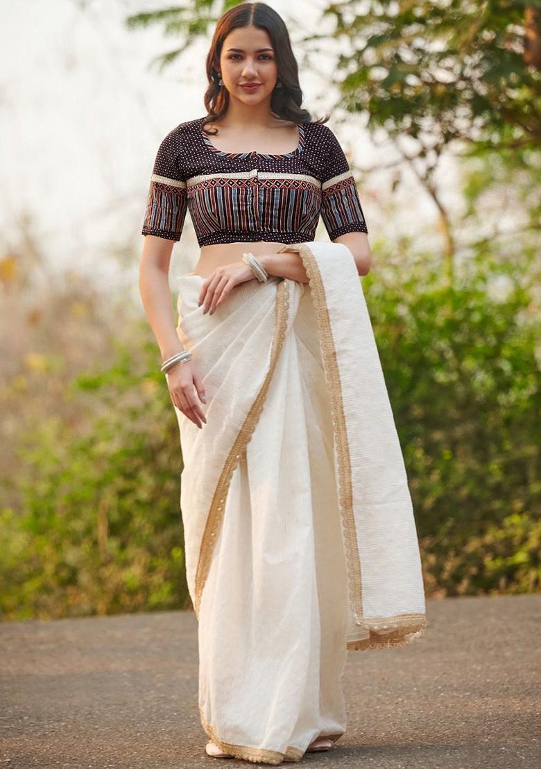 Black Ajrakh Hand Block Printed Pure Cotton Round Neck Readymade Blouse