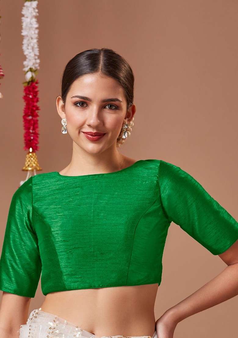 Women Boat Neck Readymade Padded Blouse - Indya