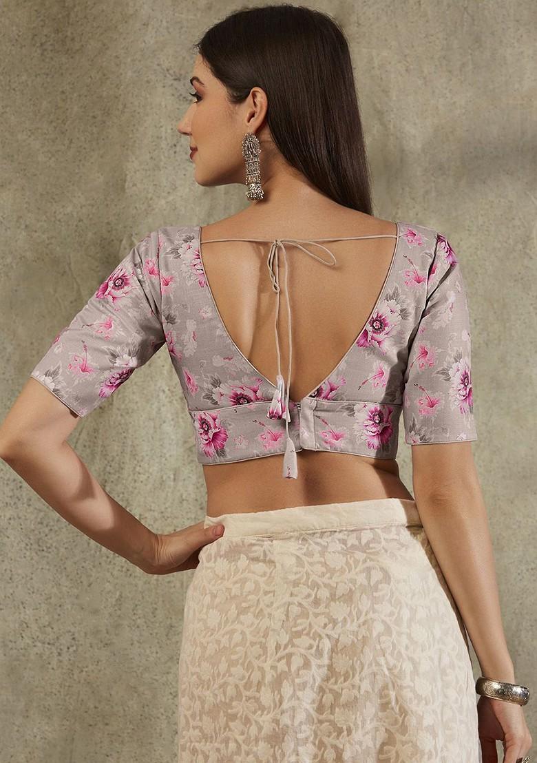 Floral Printed Cotton V Neck Saree Blouse
