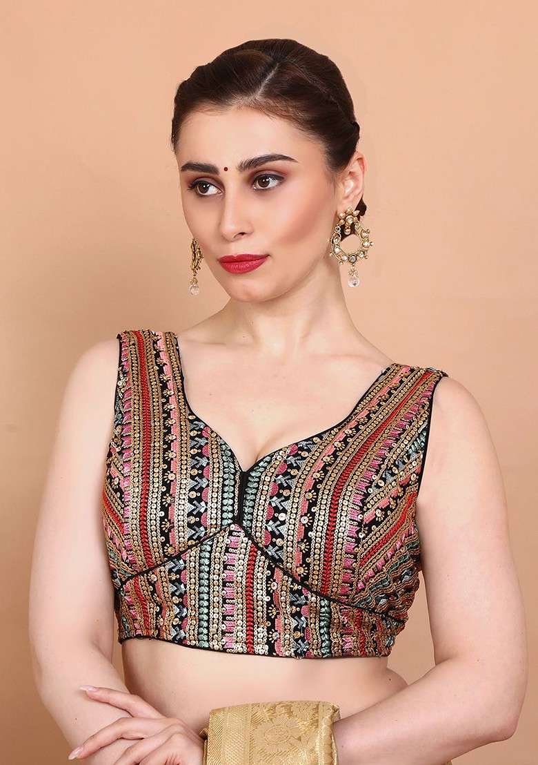 Embroidered Sweetheart Neck Saree Blouse - Indya