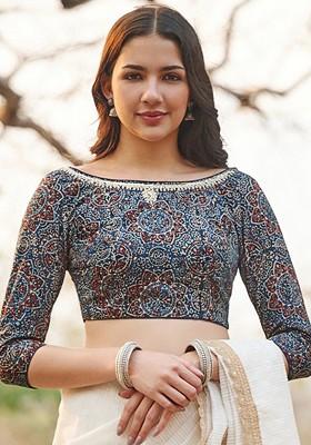 Blue Ajrakh Hand Block Printed Pure Cotton Readymade Blouse