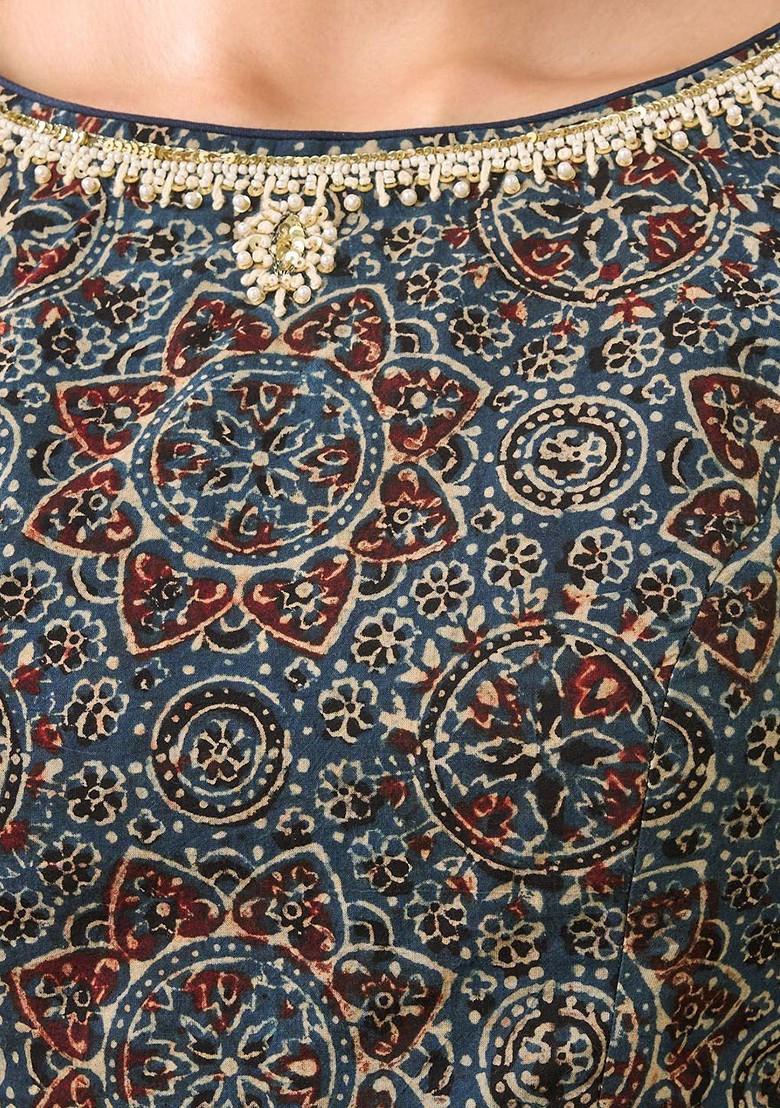 Blue Ajrakh Hand Block Printed Pure Cotton Readymade Blouse