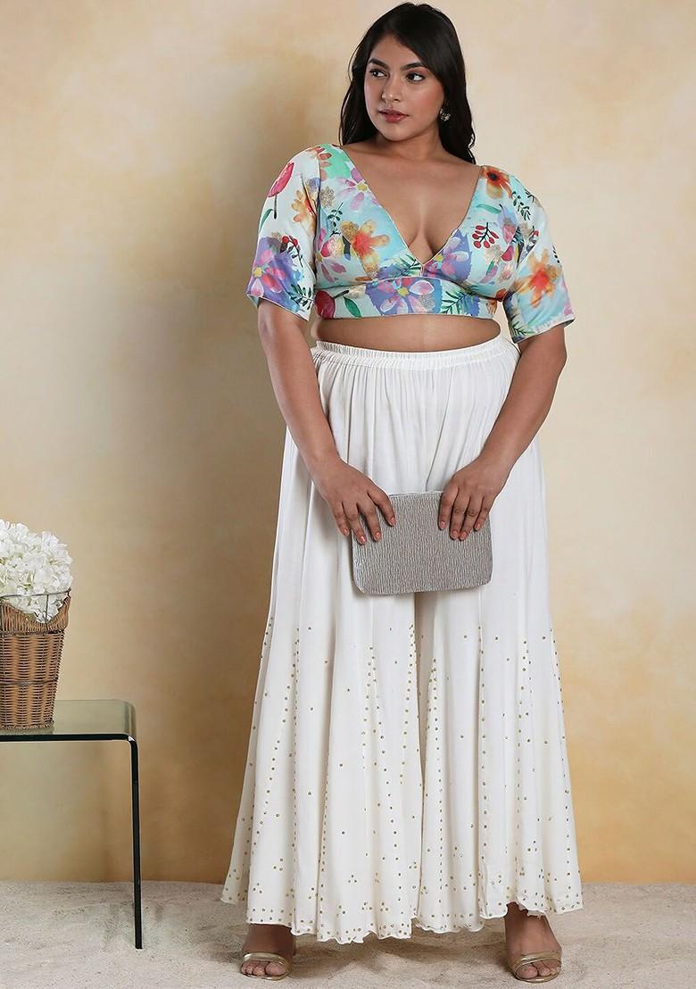 Floral Printed V Neck Brocade Readymade Saree Blouse