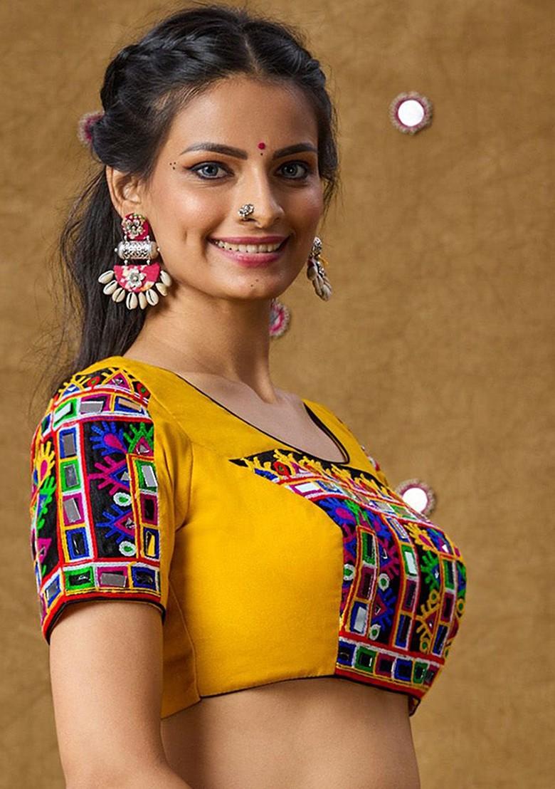 Women Embroidered Padded Cotton Saree Blouse