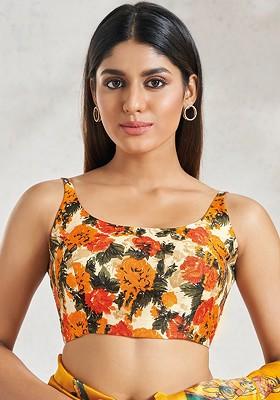 Floral Printed Silk Saree Blouse