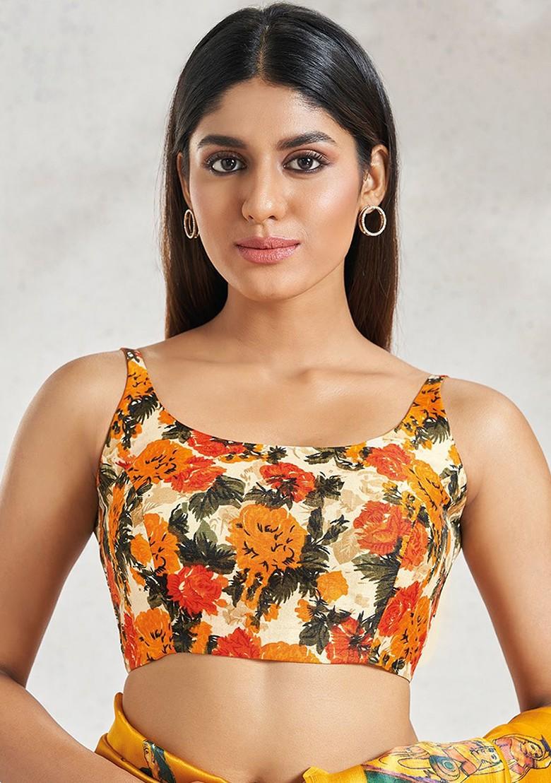 Floral Printed Silk Saree Blouse