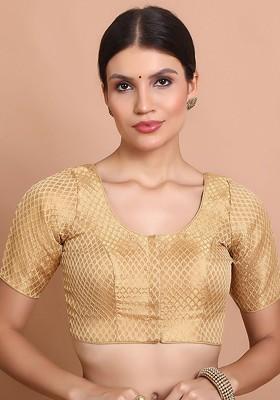 Woven Design Round Neck Saree Blouse