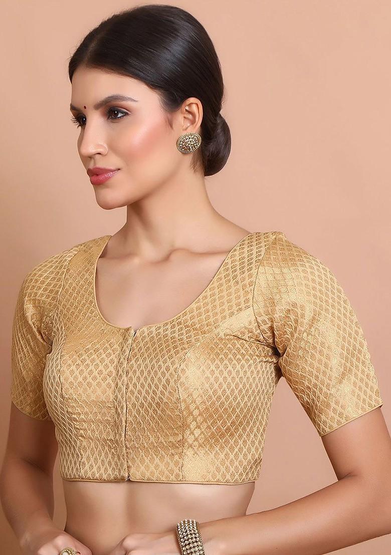 Woven Design Round Neck Saree Blouse