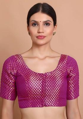 Woven Design Round Neck Saree Blouse