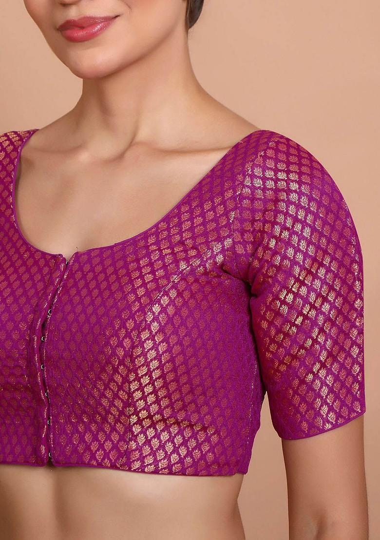 Woven Design Round Neck Saree Blouse