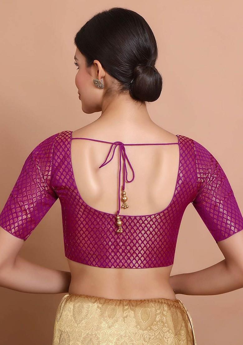 Woven Design Round Neck Saree Blouse