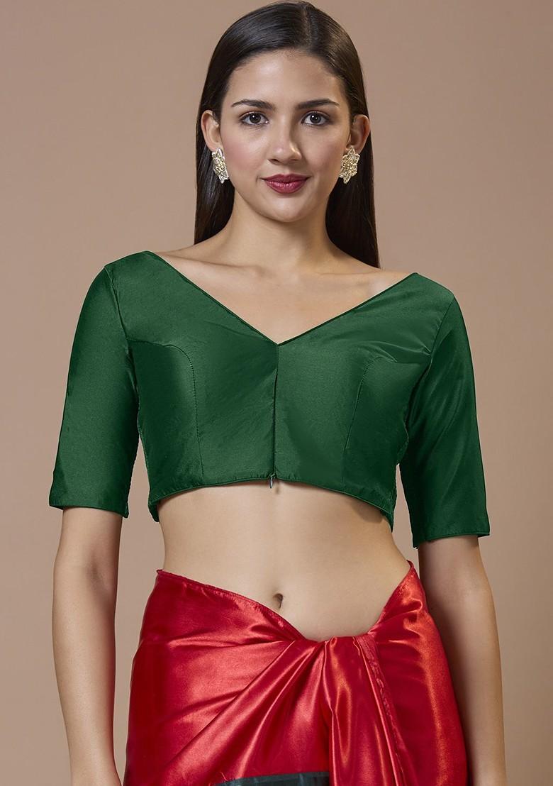 V Neck Comfort Fit Elbow Length Sleeves Padded Saree Blouse