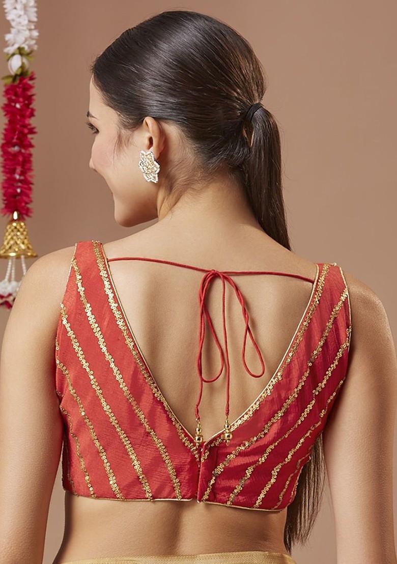 Georgette Padded V Neck Sleeveless Readymade Blouse