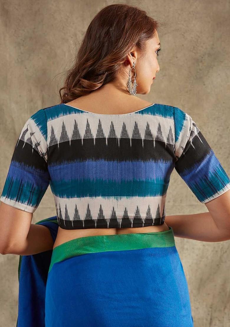 Ikat Printed Cotton Saree Blouse