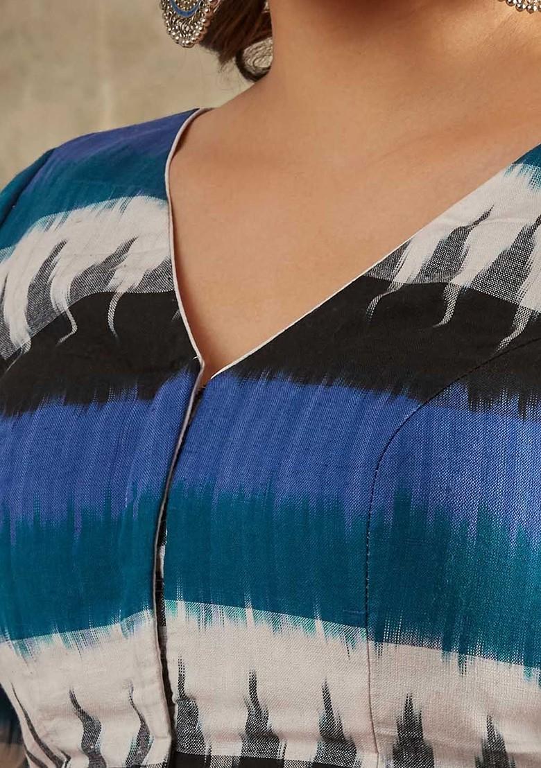 Ikat Printed Cotton Saree Blouse