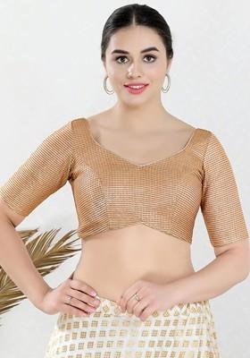 Woven Design Padded Sweetheart Neck Saree Blouse
