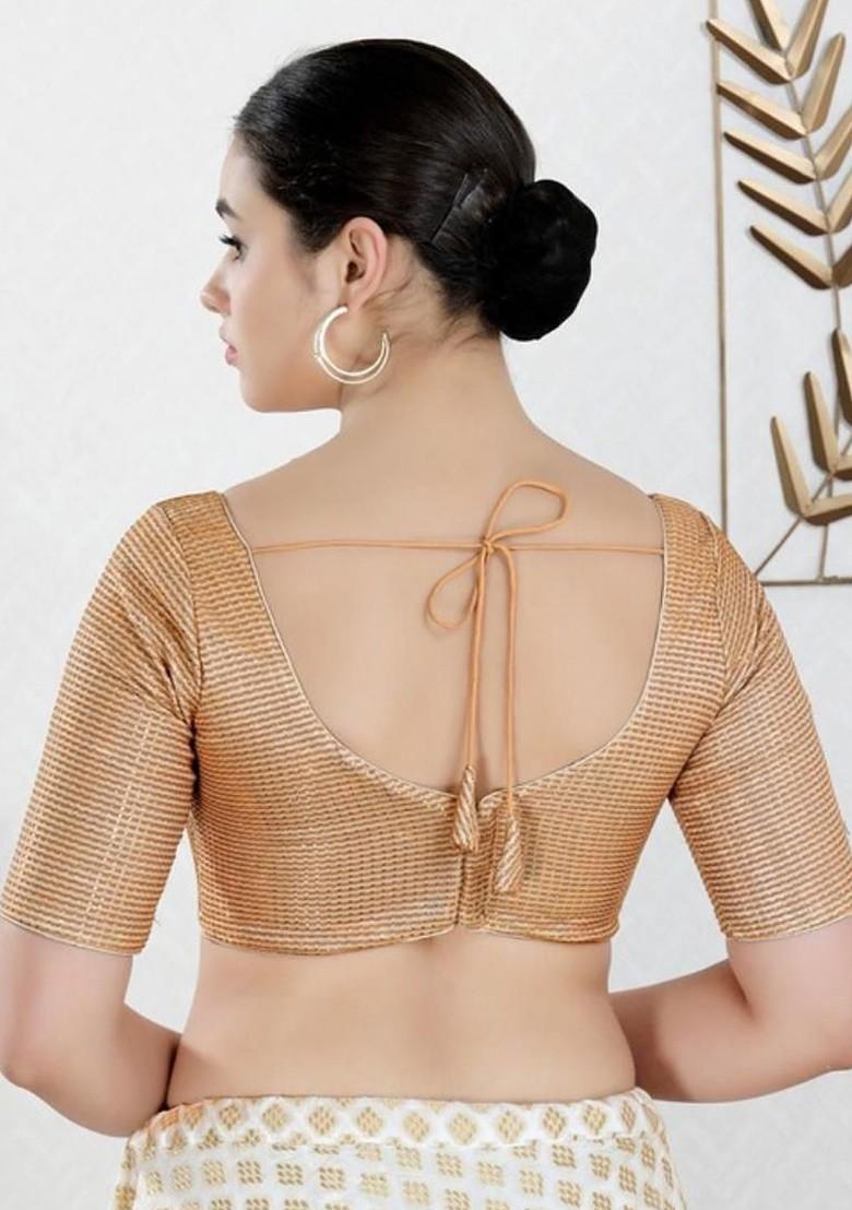 Woven Design Padded Sweetheart Neck Saree Blouse
