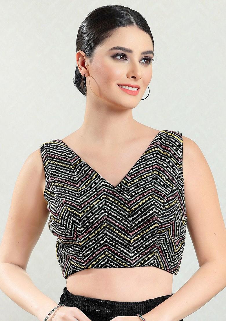 Embroidered Silk V Neck Saree Blouse