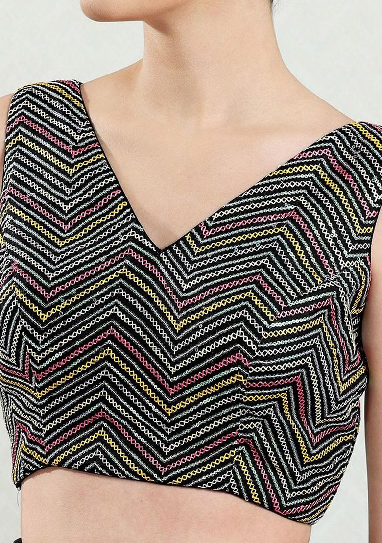 Embroidered Silk V Neck Saree Blouse