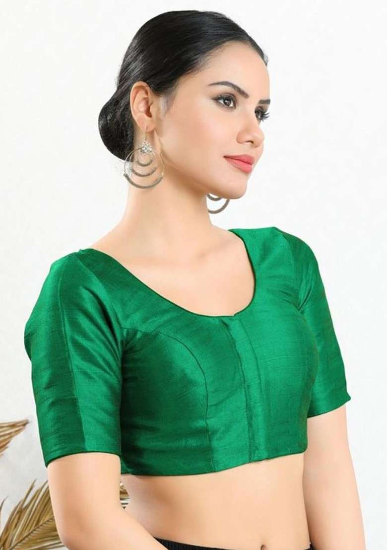 Padded Round Neck Saree Blouse - Indya