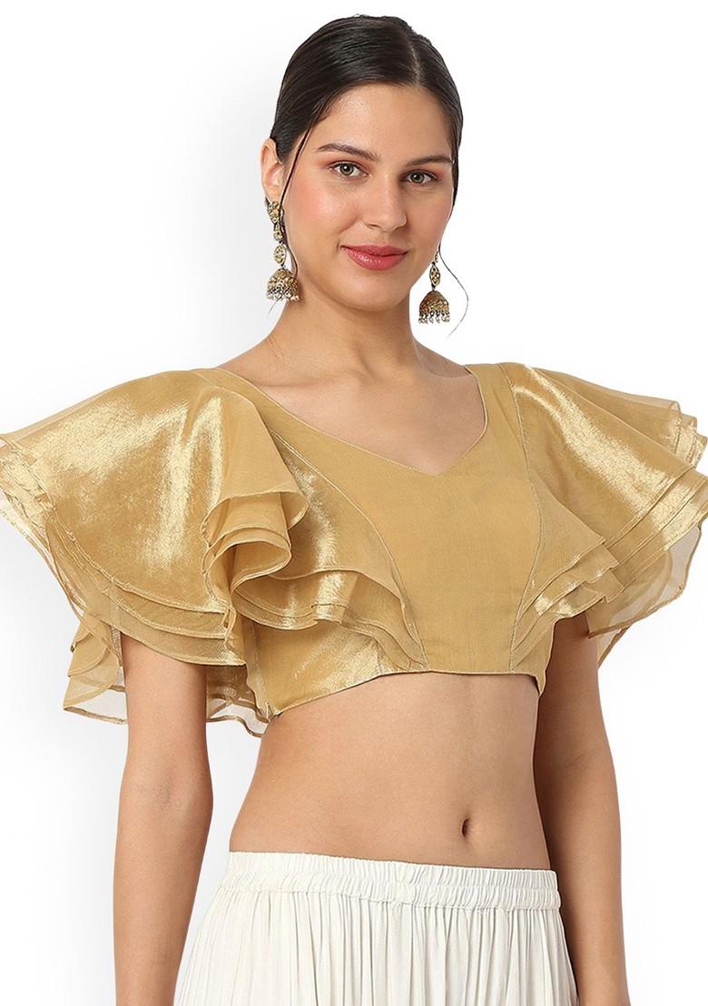 V Neck Padded Back Open Readymade Saree Blouse