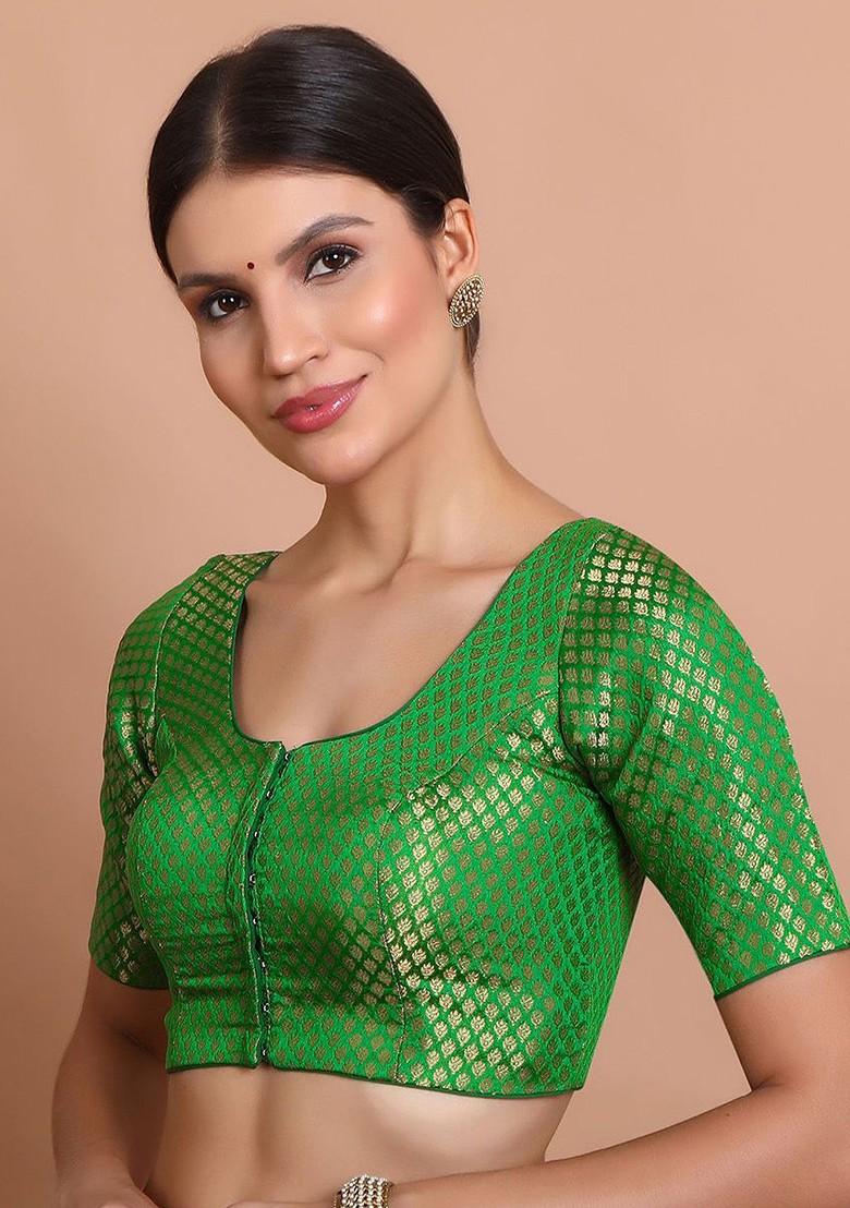 Woven Design Round Neck Saree Blouse