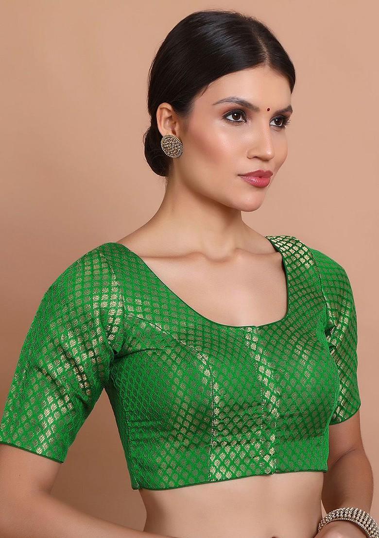 Woven Design Round Neck Saree Blouse