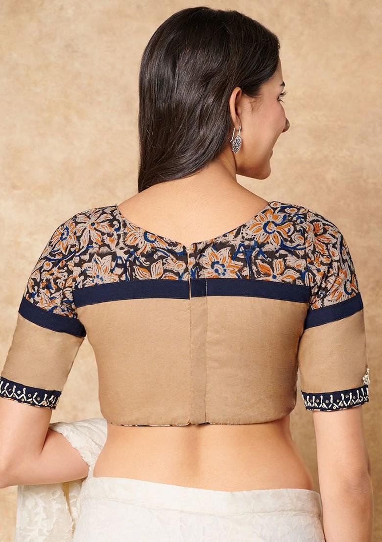 Kalamkari Printed Pure Cotton Boat Neck Saree Blouse