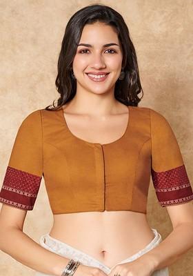 Printed Pure Cotton Round Neck Saree Blouse