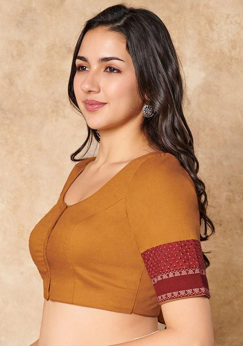 Printed Pure Cotton Round Neck Saree Blouse