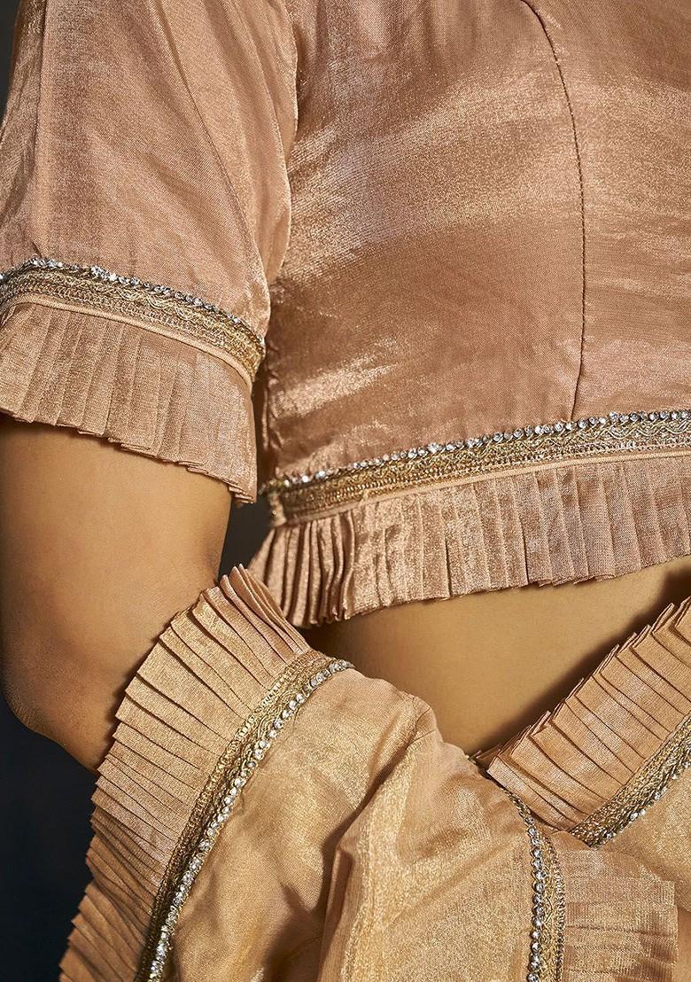 Embroidery Boat Neck Ruffle Sleeves Readymade Padded Saree Blouse