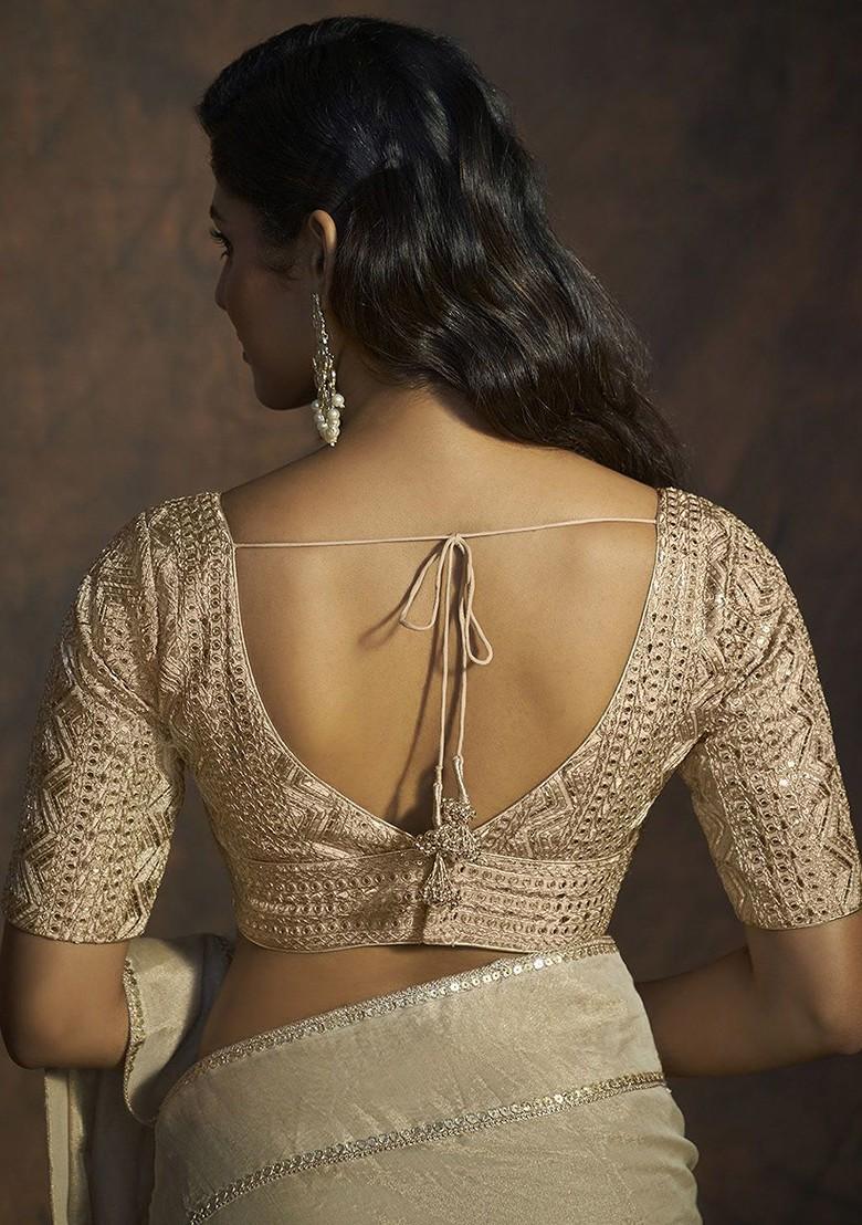 Women Embroidered V Neck Padded Saree Blouse