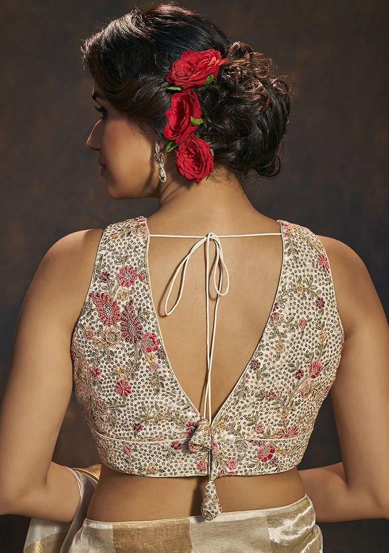 Embellished V Neck Padded Saree Blouse With Sequin