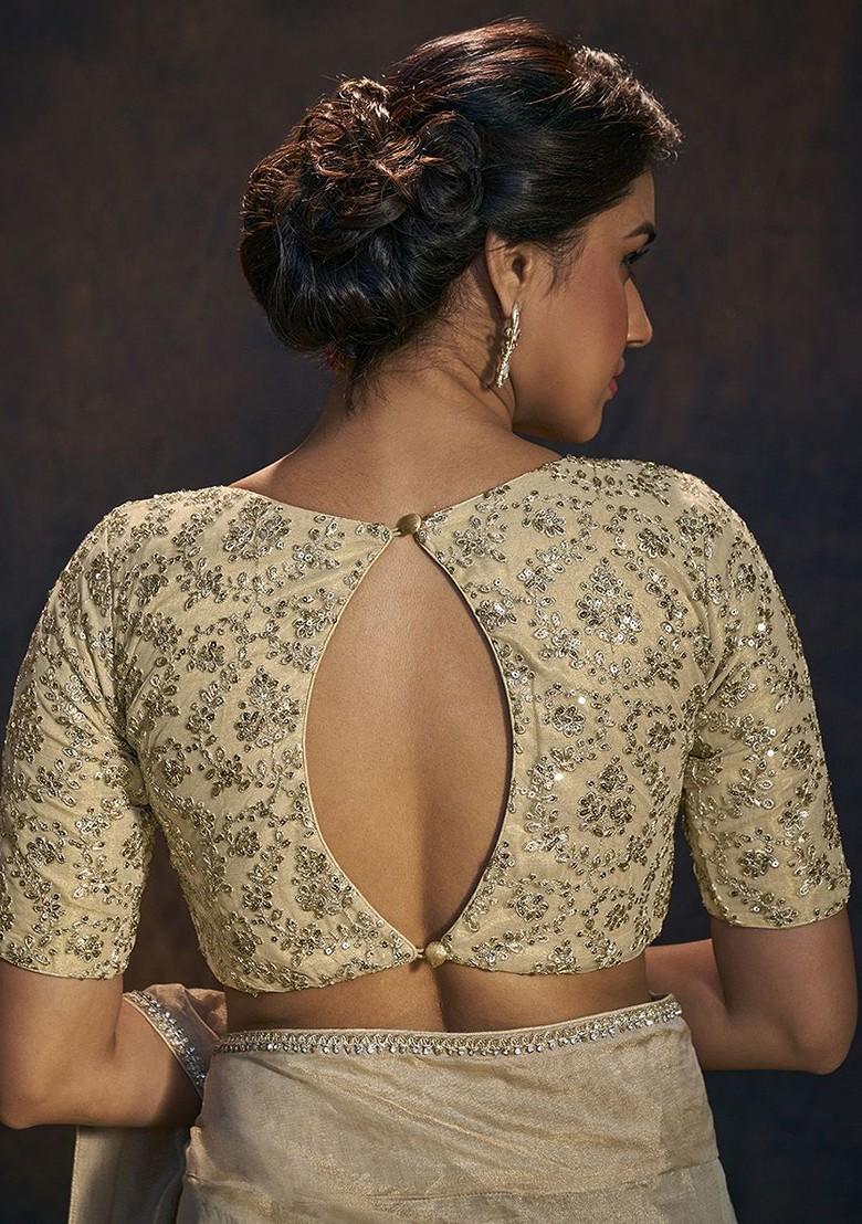 Women Embellished Boat Neck Sequin Padded Saree Blouse