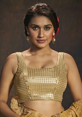 Women Embellished Round Neck Padded Saree Blouse With Sequins Work