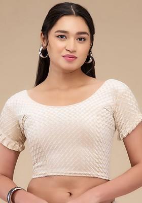 Self Design Velvet Readymade Non Padded Saree Blouse