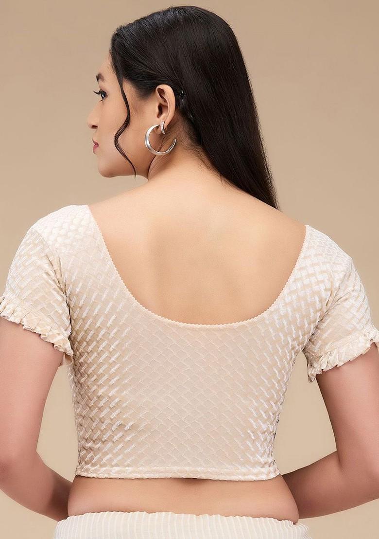 Self Design Velvet Readymade Non Padded Saree Blouse