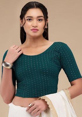 Sequinned Self Design Non Padded Readymade Saree Blouse