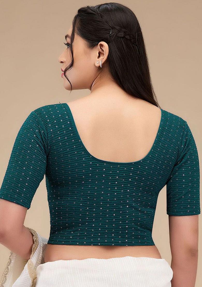 Sequinned Self Design Non Padded Readymade Saree Blouse
