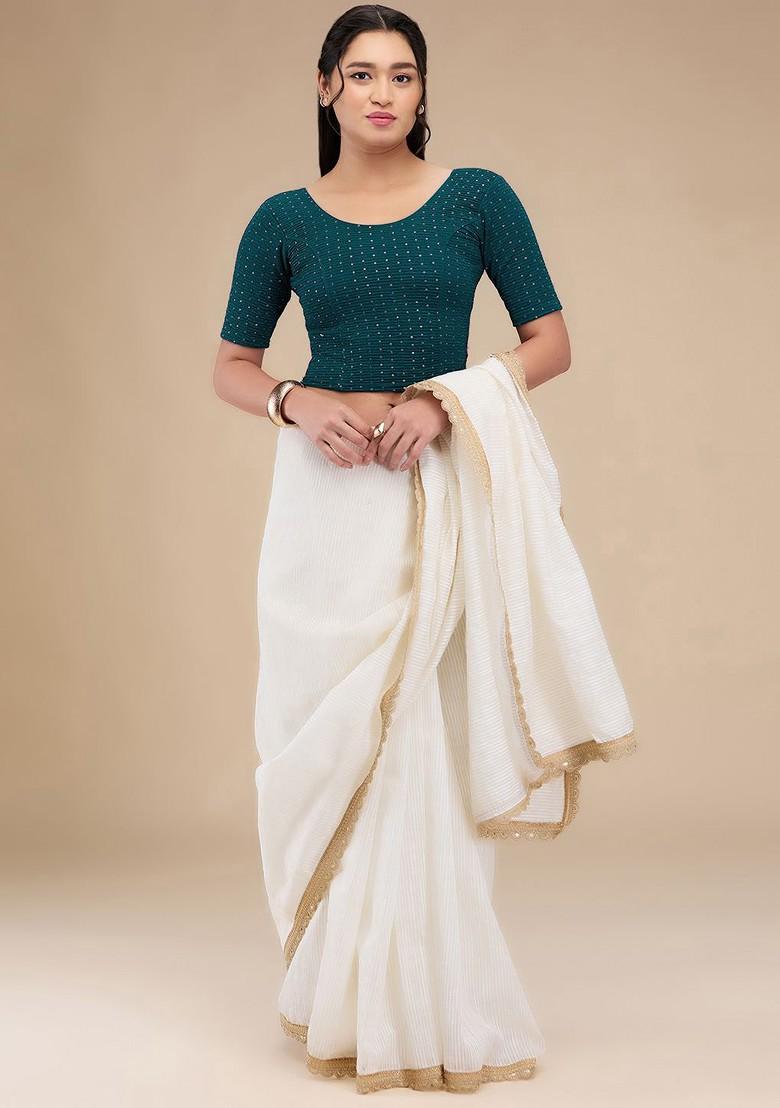 Sequinned Self Design Non Padded Readymade Saree Blouse