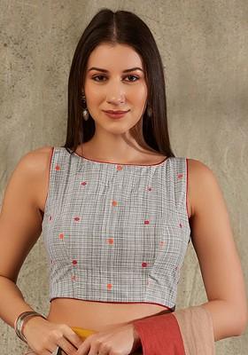 Printed Sleeveless Cotton Saree Blouse