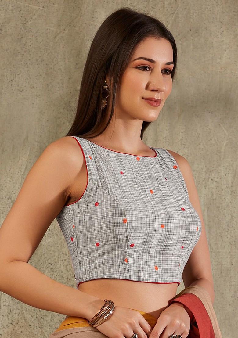 Printed Sleeveless Cotton Saree Blouse